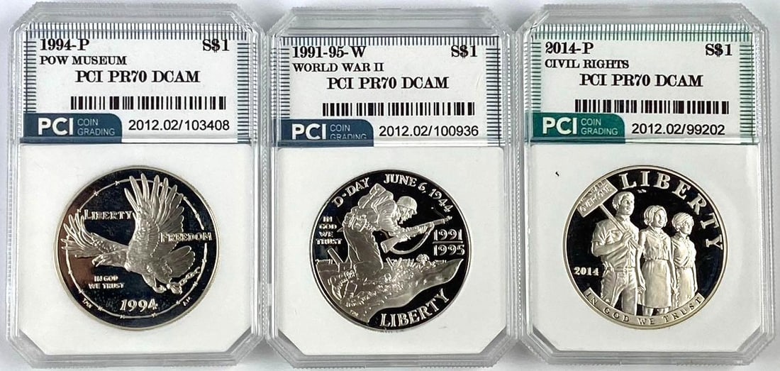 Group of 3 Commemorative US Silver Dollars PCI Graded (1 of 2)