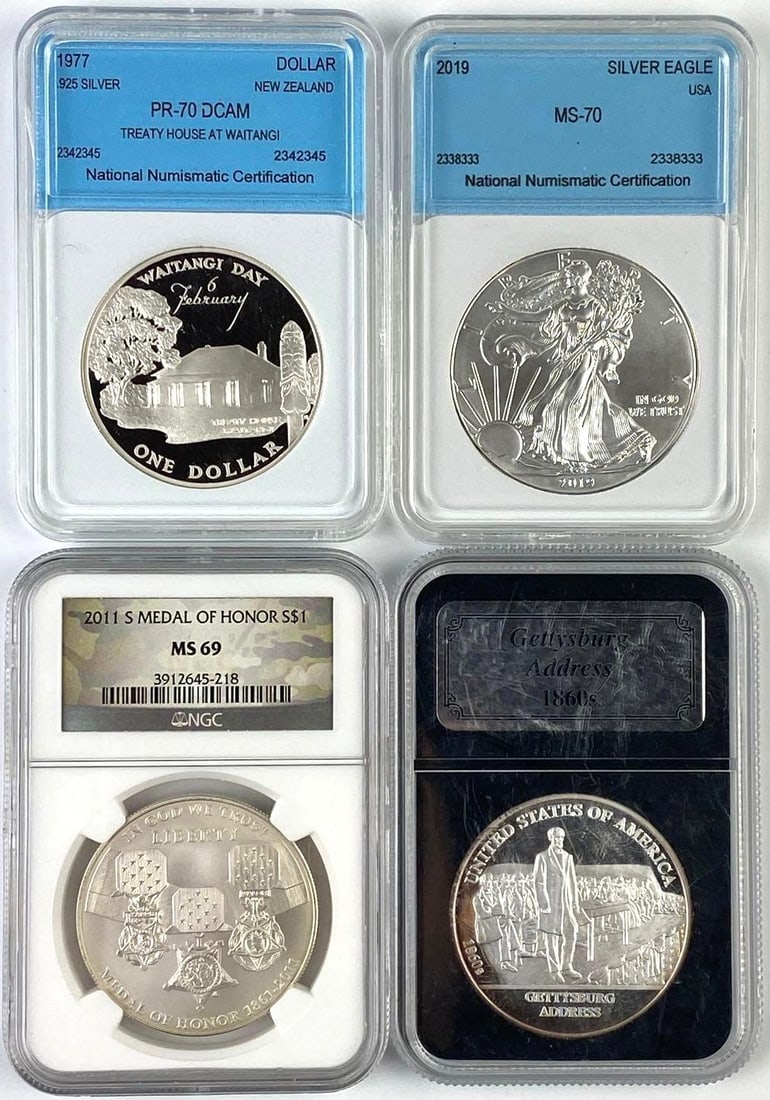 Group of 4 Commemorative US Silver Dollars PCI Graded (1 of 2)