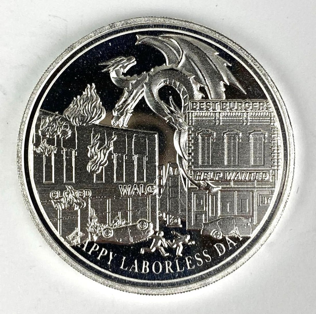 2021 Happy Laborless Day Inflation is Coming 1 oz .999 Fine Silver Round: 2021 Happy Laborless Day Inflation is Coming 1 oz .999 Fine Silver Round