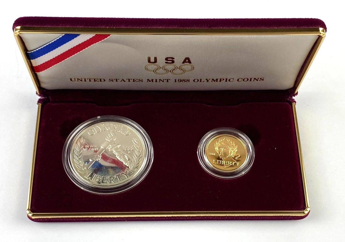 1988 United States Mint Olympic Coins Set 1/4 oz gold and silver: 1988 United State Mint Olympic Coins with COA.