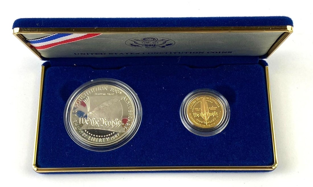 1987 United States Mint Constitution Coins Set 1/4 oz gold and silver: 1987 United States Mint Constitution Coins with COA.