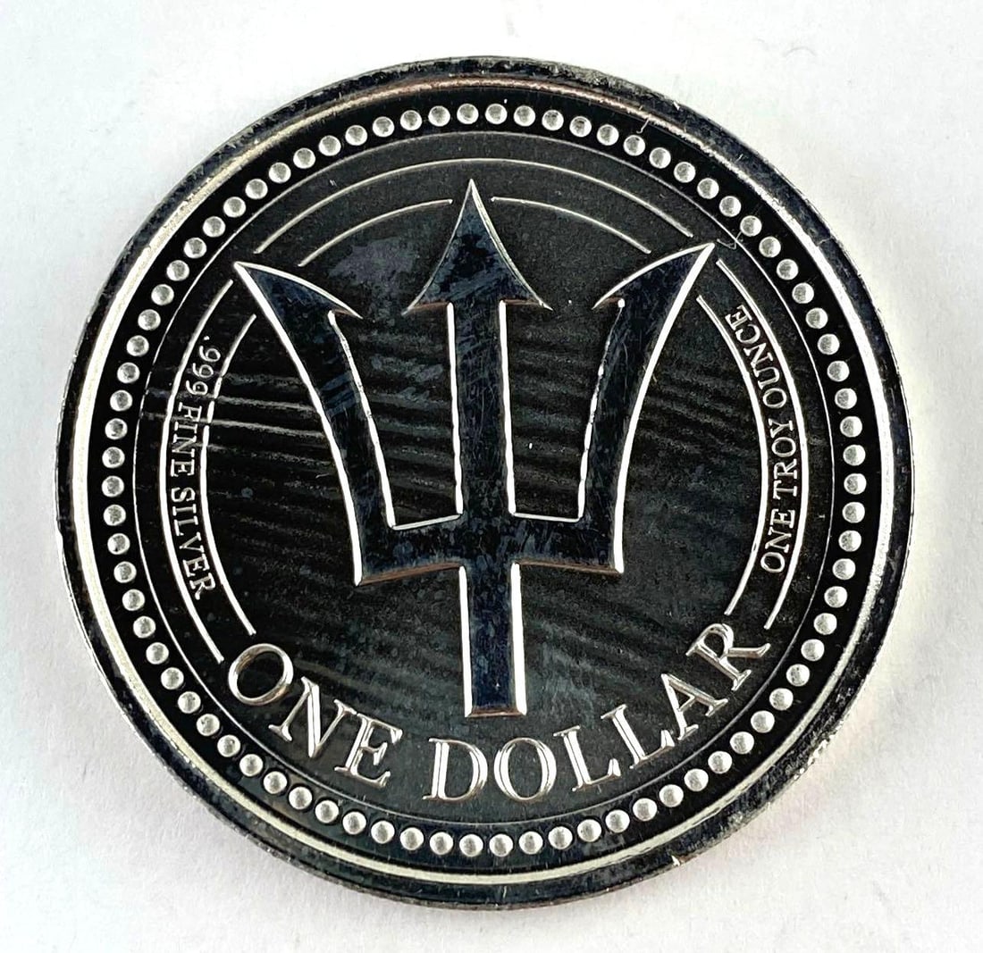 2020 Trident 1 Oz .999 Fine Silver Barbados Round (1 of 2)