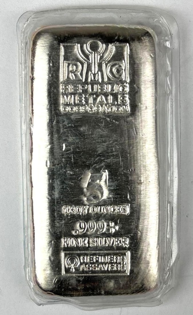 Republic Metals Corp 5 oz .999 Fine Silver Ingot/ Bar: Republic Metals Corp 5 oz .999 Fine Silver Ingot/ Bar