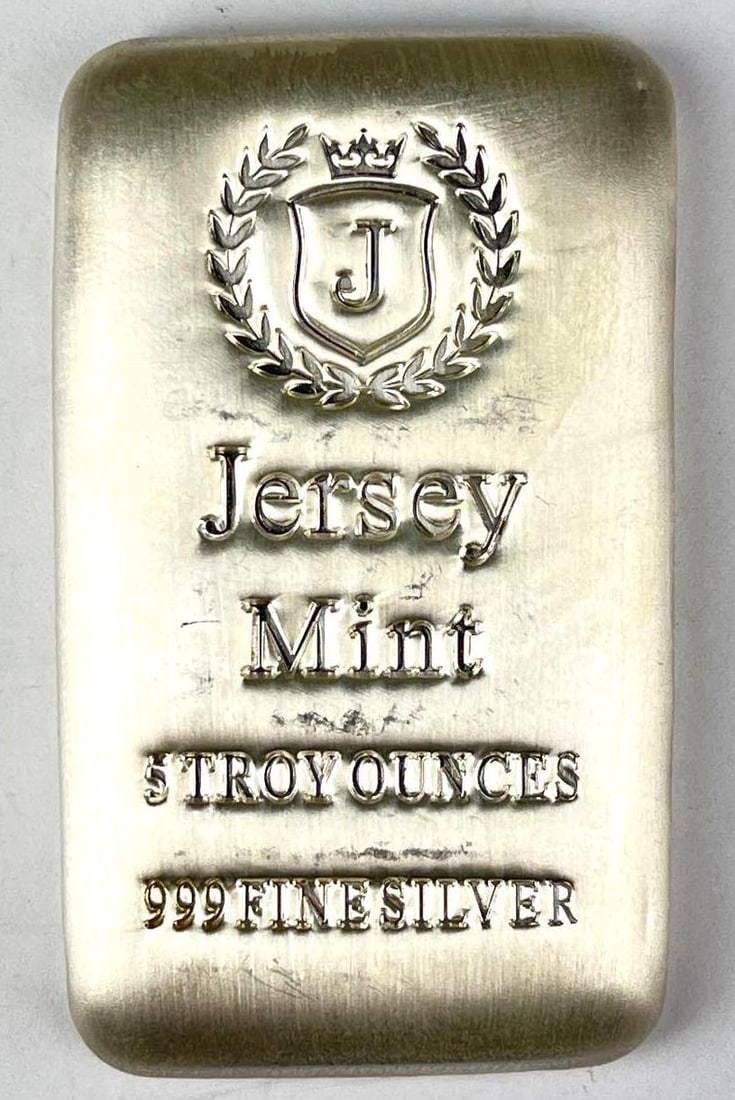 Jersey Mint 5 oz 999 Fine Silver Ingot/ Bar: Jersey Mint 5 oz 999 Fine Silver Ingot/ Bar