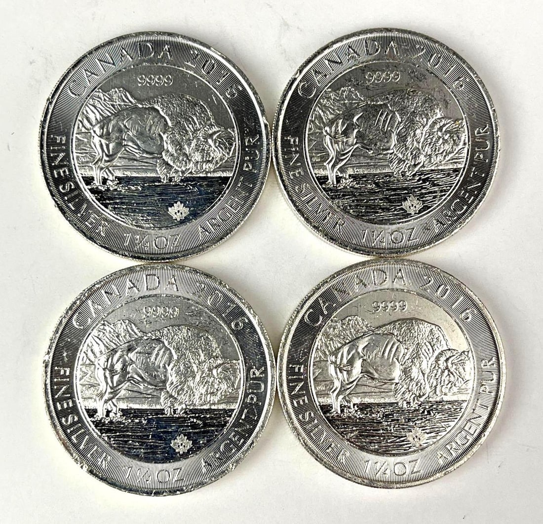 Group of 4 2016 Canada $8 Bison with Maple Leaf Privy 1.25 oz 9999 Fine Silver Coins (1 of 2)
