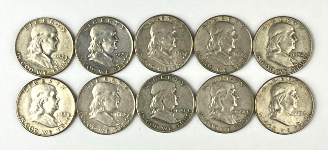 Group of 10 Benjamin Franklin Silver Half Dollars (1 of 2)