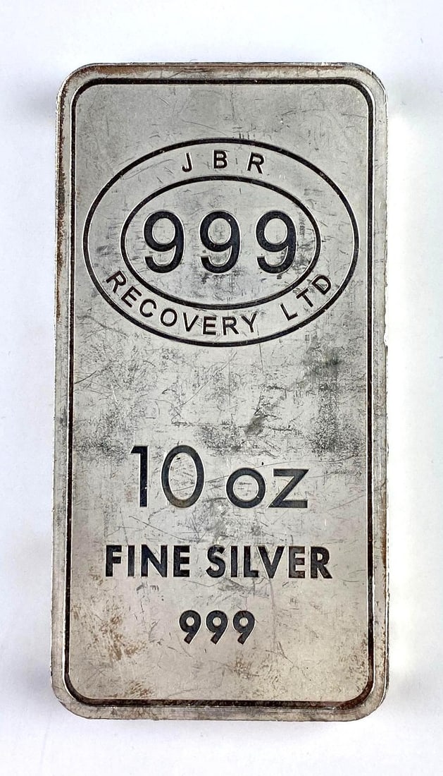 JBR Recovery 10 Oz .999 Fine Silver Ingot/ Bar: JBR Recovery 10 Oz .999 Fine Silver Ingot/ Bar