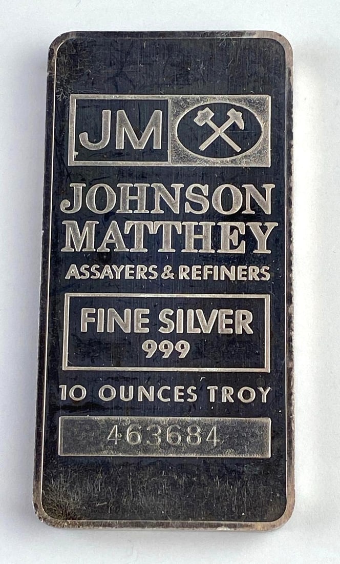 Johnson Matthey 10 Oz .999 Fine Silver Ingot/ Bar: Johnson Matthey 10 Oz .999 Fine Silver Ingot/ Bar