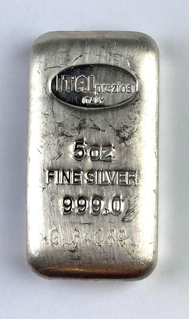 ITAL Preziosi 5 Oz .999 Fine Silver Ingot/ Bar: ITAL Preziosi 5 Oz .999 Fine Silver Ingot/ Bar