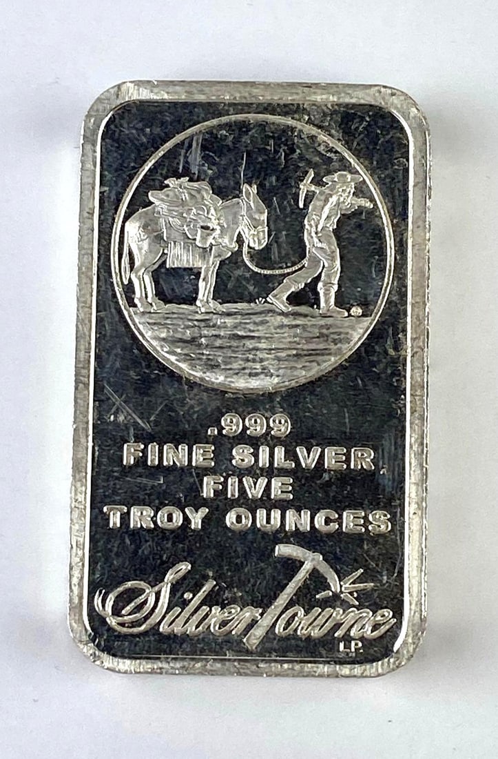 Silvertowne 5 Oz .999 Fine Silver Prospector Ingot/ Bar (1 of 2)
