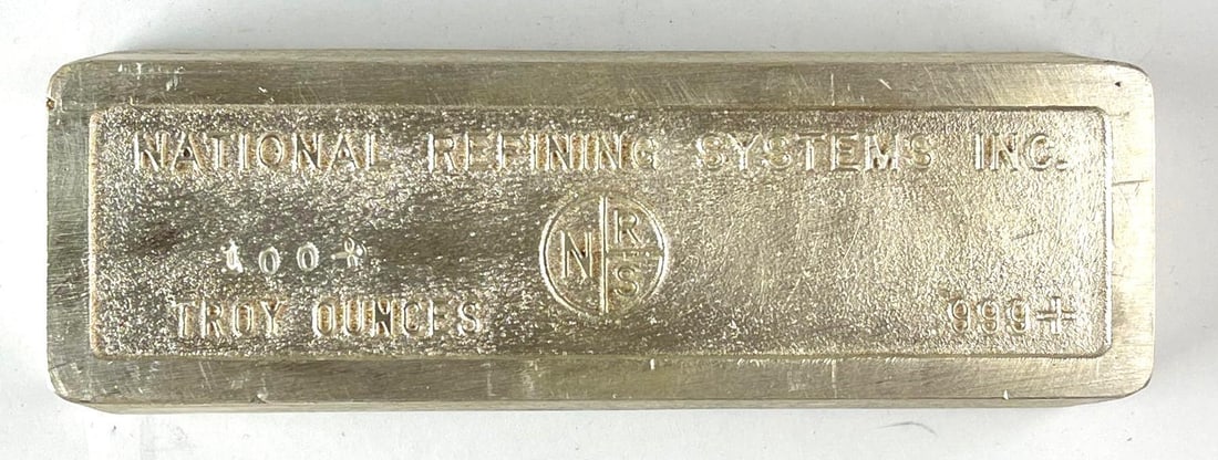 National Refining Systems INC 100 oz .999 Fine Silver Ingot/ Bar: National Refining Systems INC 100 oz .999 Fine Silver Ingot/ Bar