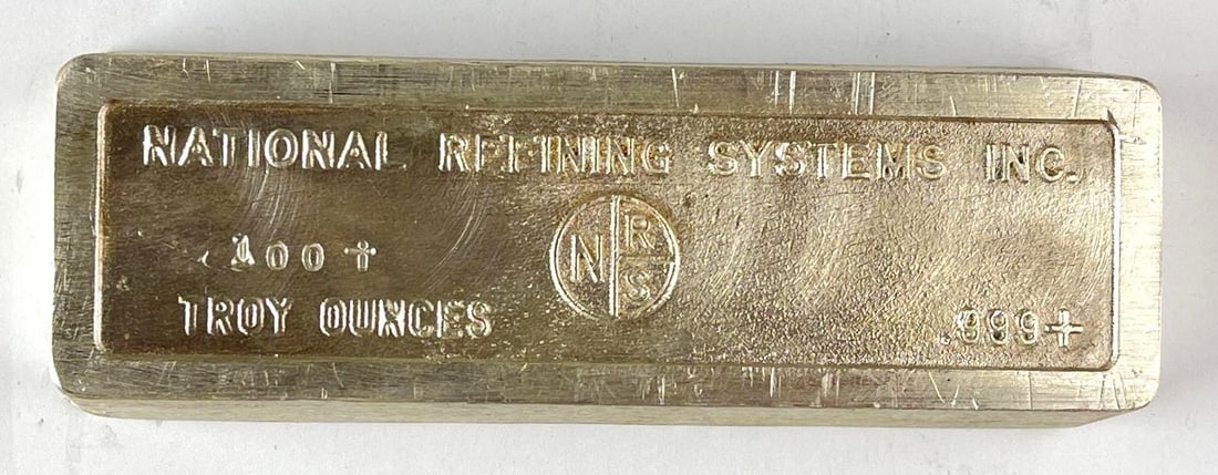 National Refining Systems INC 100 oz .999 Fine Silver Ingot/ Bar: National Refining Systems INC 100 oz .999 Fine Silver Ingot/ Bar