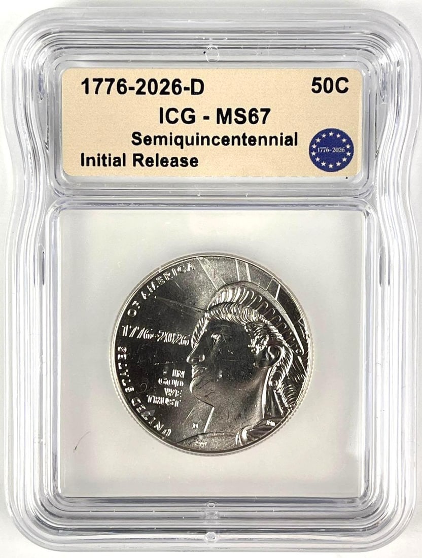 2026 D US Enduring Liberty Sesquicentennial Half Dollar ICG MS67: Initial release.