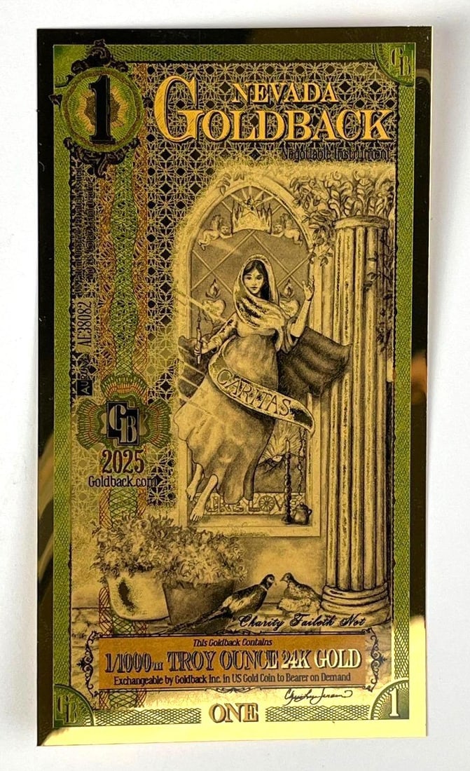 2025 AuRum 1 Nevada Goldback Caritas 1/1000th oz 24K Gold: 2025 AuRum 1 Nevada Goldback Caritas 1/1000th oz 24K Gold