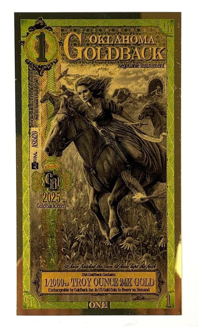 2025 AuRum 1 Oklahoma Goldback Verseverantis 1/1000th oz 24K Gold: 2025 AuRum 1 Oklahoma Goldback Verseverantis 1/1000th oz 24K Gold