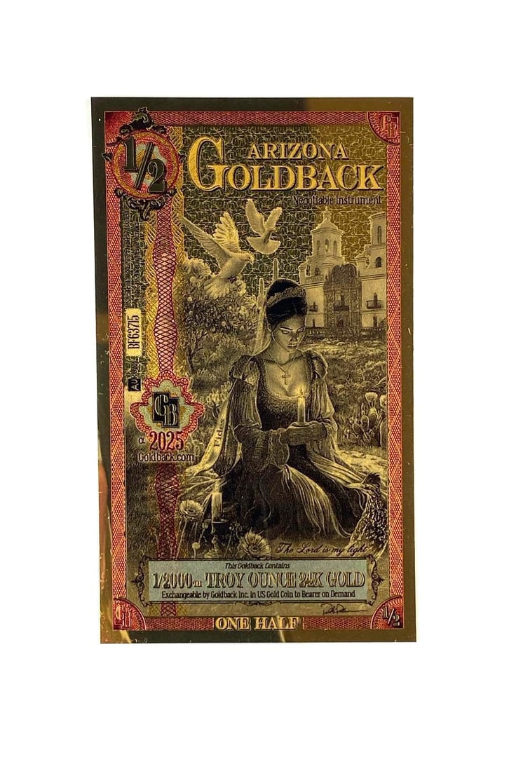 2025 Arizona Goldback 1/2 1/2000th oz Gold Foil: 2025 Arizona Goldback 1/2 1/2000th oz Gold Foil