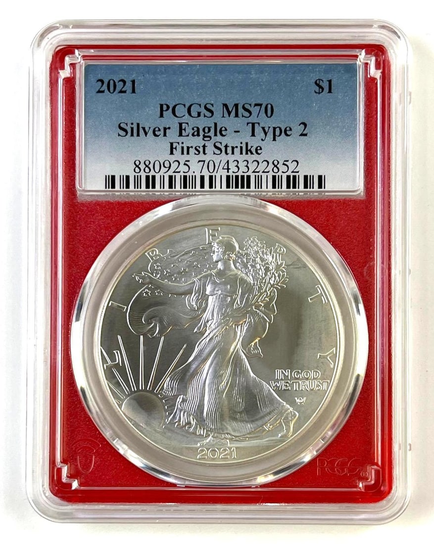 2021 American Silver Eagle Type 2 PCGS MS70 First Strike 1 oz .999 fine silver coin (1 of 2)