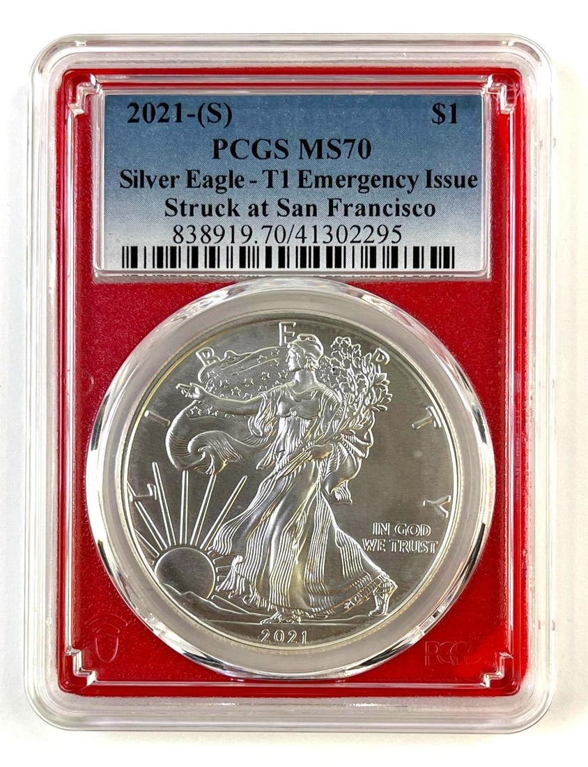 2021-(S) American Silver Eagle Type 1 Emergency Issue PCGS MS70 1 oz .999 fine silver coin: 2021-(S) American Silver Eagle Type 1 Emergency Issue PCGS MS70 1 oz .999 fine silver coin