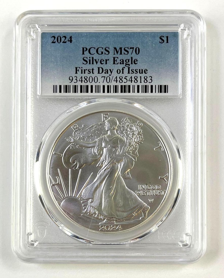 2024 American Silver Eagle $1 PCGS MS70 First Day of Issue 1 oz .999 fine silver coin: 2024 American Silver Eagle $1 PCGS MS70 First Day of Issue 1 oz .999 fine silver coin