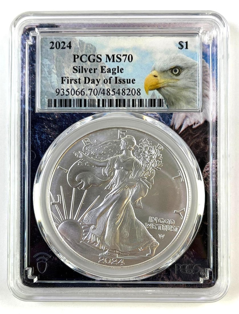 2024 American Silver Eagle $1 PCGS MS70 First Day of Issue 1 oz .999 fine silver coin (Eagle Label) (1 of 2)