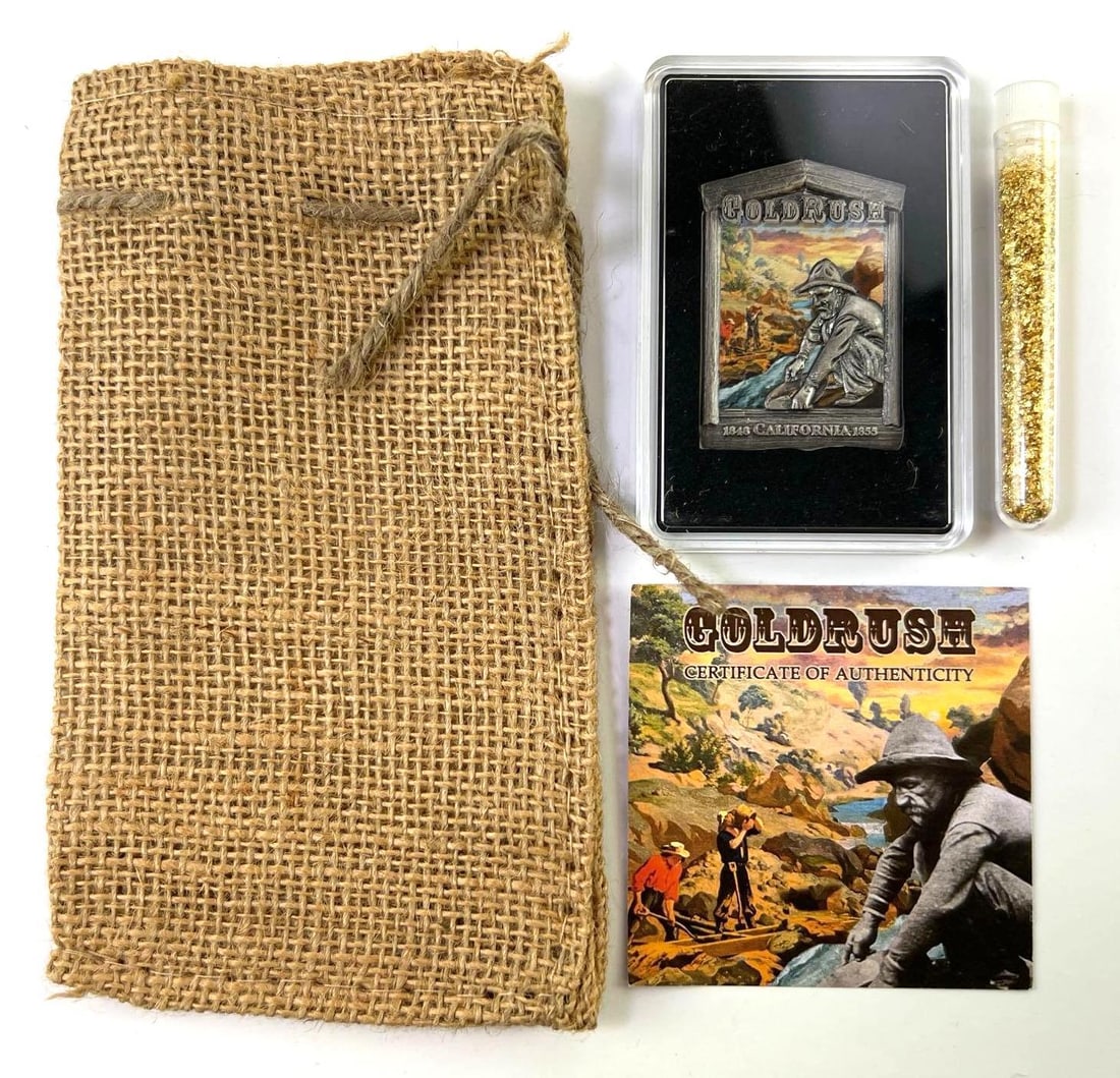 SUPER COOL 2023 Cameroun California Gold Rush 43.9 Gram COPPER Bar with Gold Leaf and Burlap Bag: SUPER COOL 2023 Cameroun California Gold Rush 43.9 Gram COPPER Bar with Gold Leaf and Burlap Bag
