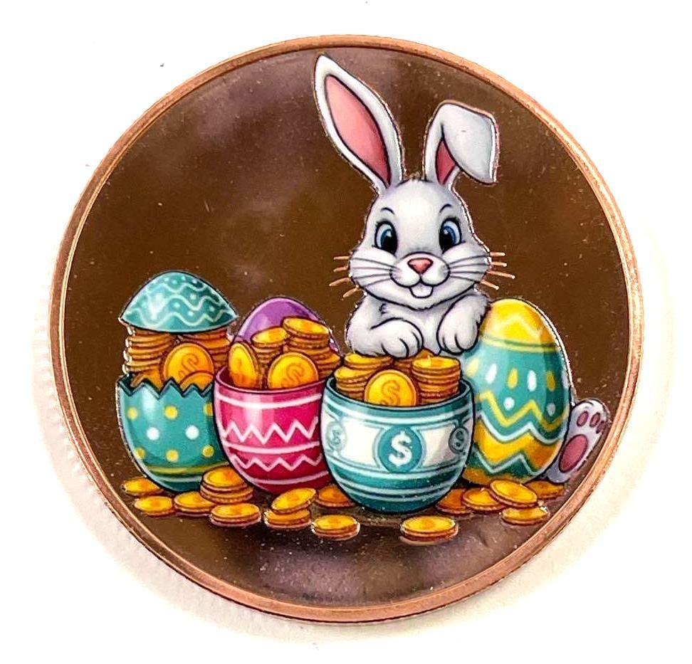 Happy Easter Bunny Colorized 1 AVDP oz .999 Copper Round Limited Edition of 25000 (1 of 2)