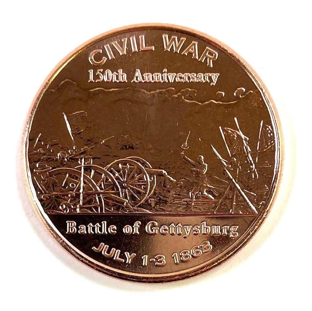 Civil War 150th Anniversary Gettysburg 1 oz .999 Fine Copper Round USA Flags & Cannon Design (1 of 2)