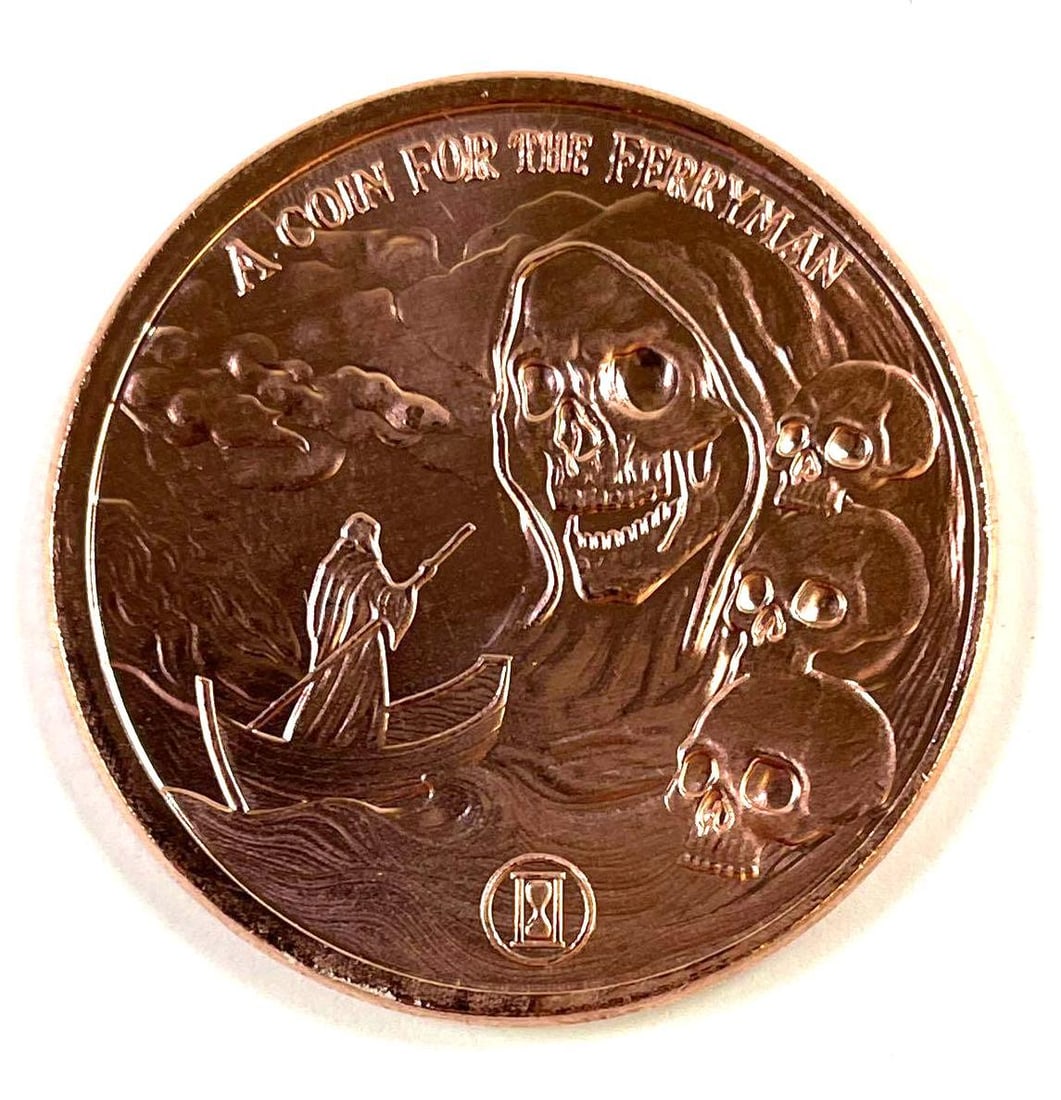 Tales of Old Grim Reaper Ferryman 1 oz .999 Fine Copper Round Skull Boat Design (1 of 2)