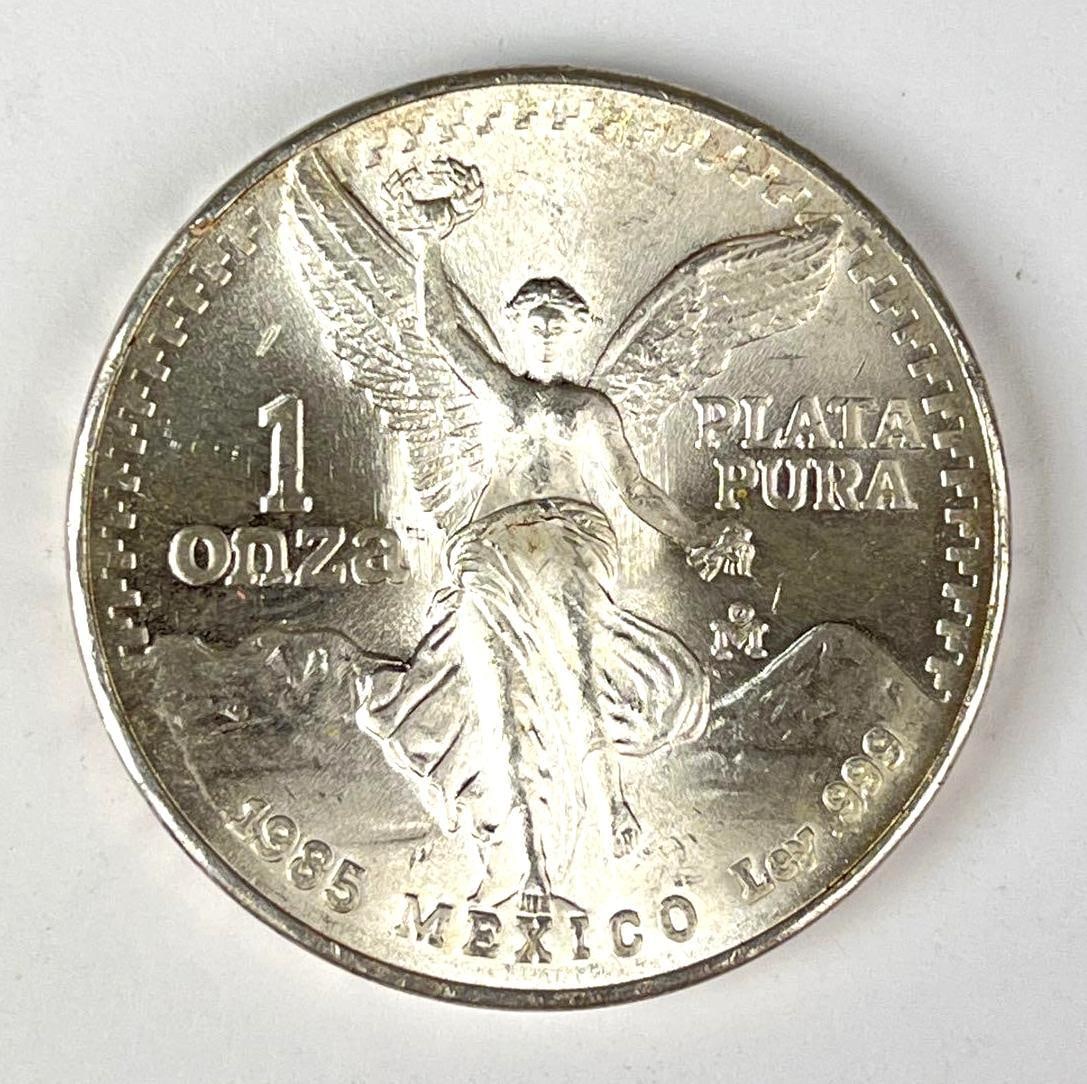 1985 Mexico Libertad 1 Onza 1 oz .999 Fine Silver Coin (1 of 2)