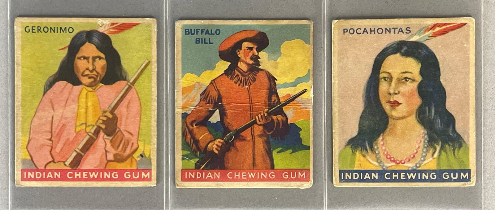 1933 Goudey Indian Gum Geronimo #25, Pocahontas #33, and Buffalo Bill #60 (1 of 2)