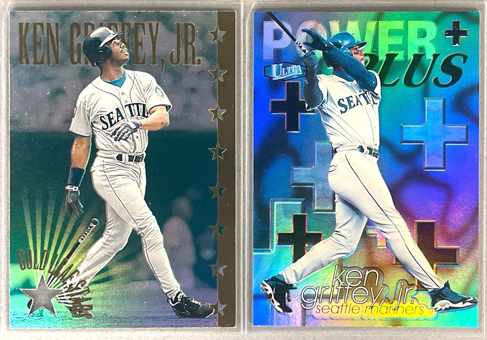 1995 Leaf Gold Leaf Stars and 1998 Fleer Ultra Power Plus Ken Griffey Jr. Inserts: Great looking 1990s, Insert cards, 1995 Leaf Gold Leaf Stars 2359/10000, 1998 Ultra Power Plus #1PP