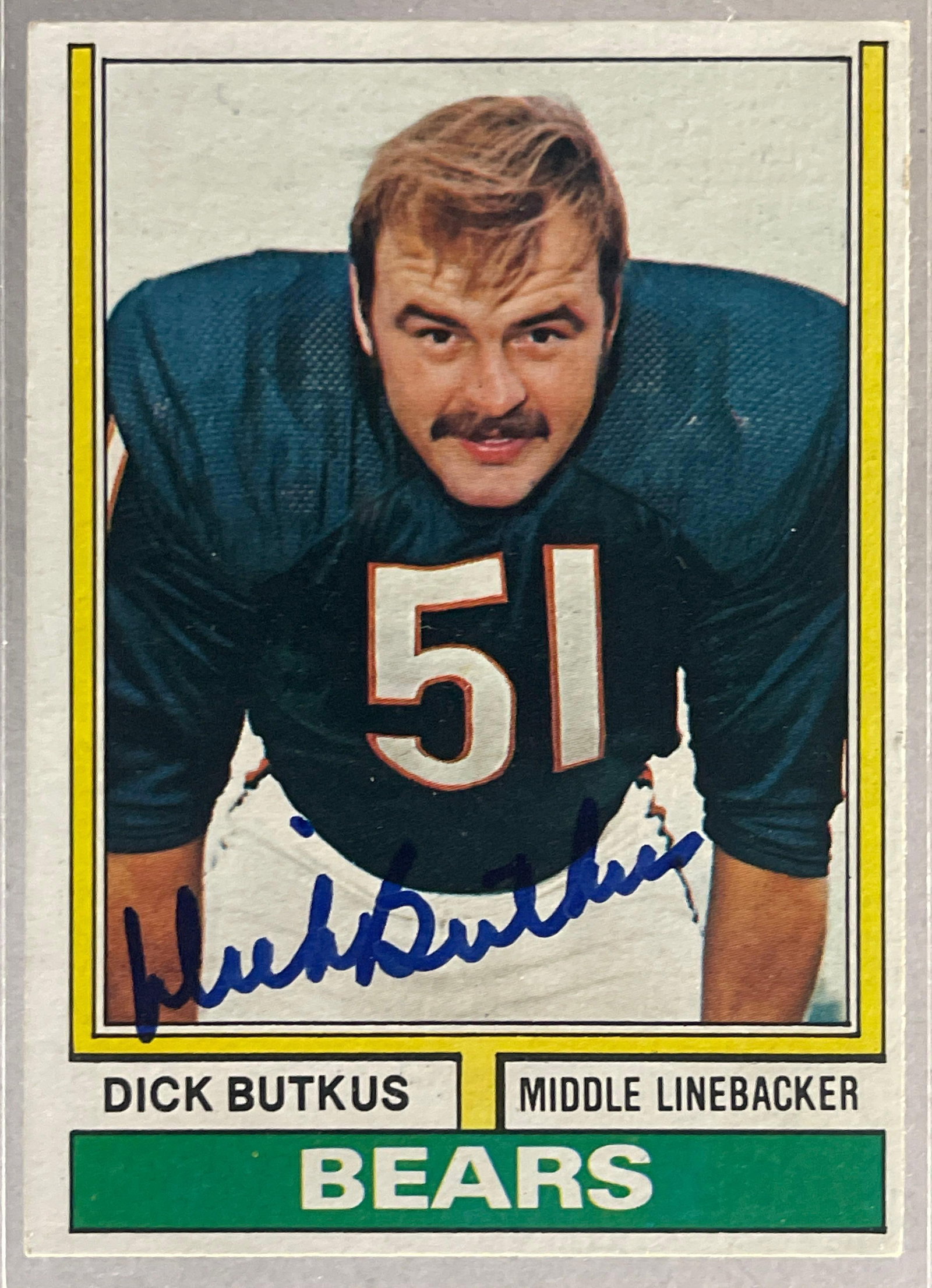 1974 Topps Signed Dick Butkus #230 with JSA COA: Great looking signed card with JSA COA