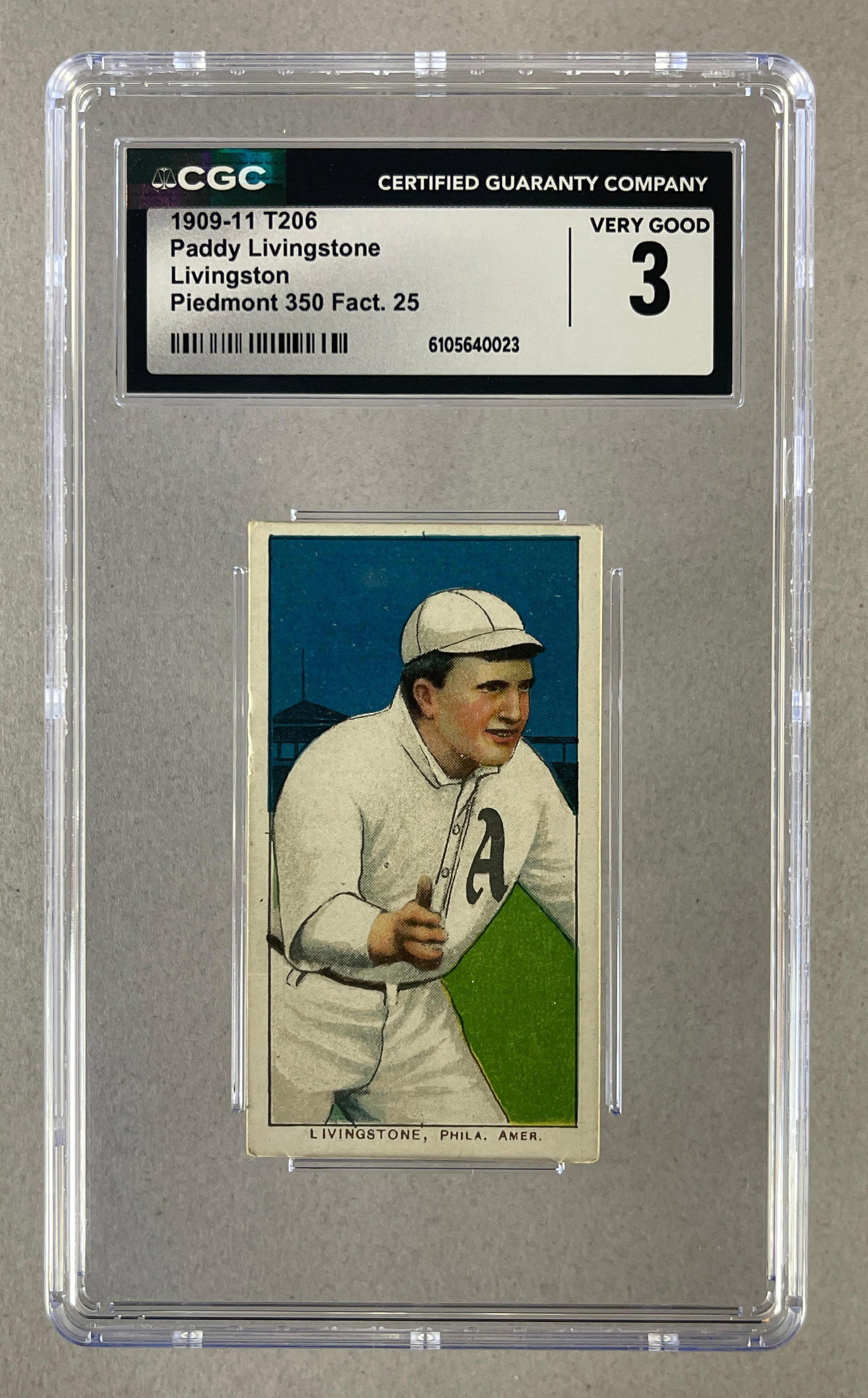 1909 - 11 T206 Paddy Livingstone Piedmont 350/25 CGC 3: 1909 - 11 T206 Paddy Livingstone Piedmont 350/25 CGC 3