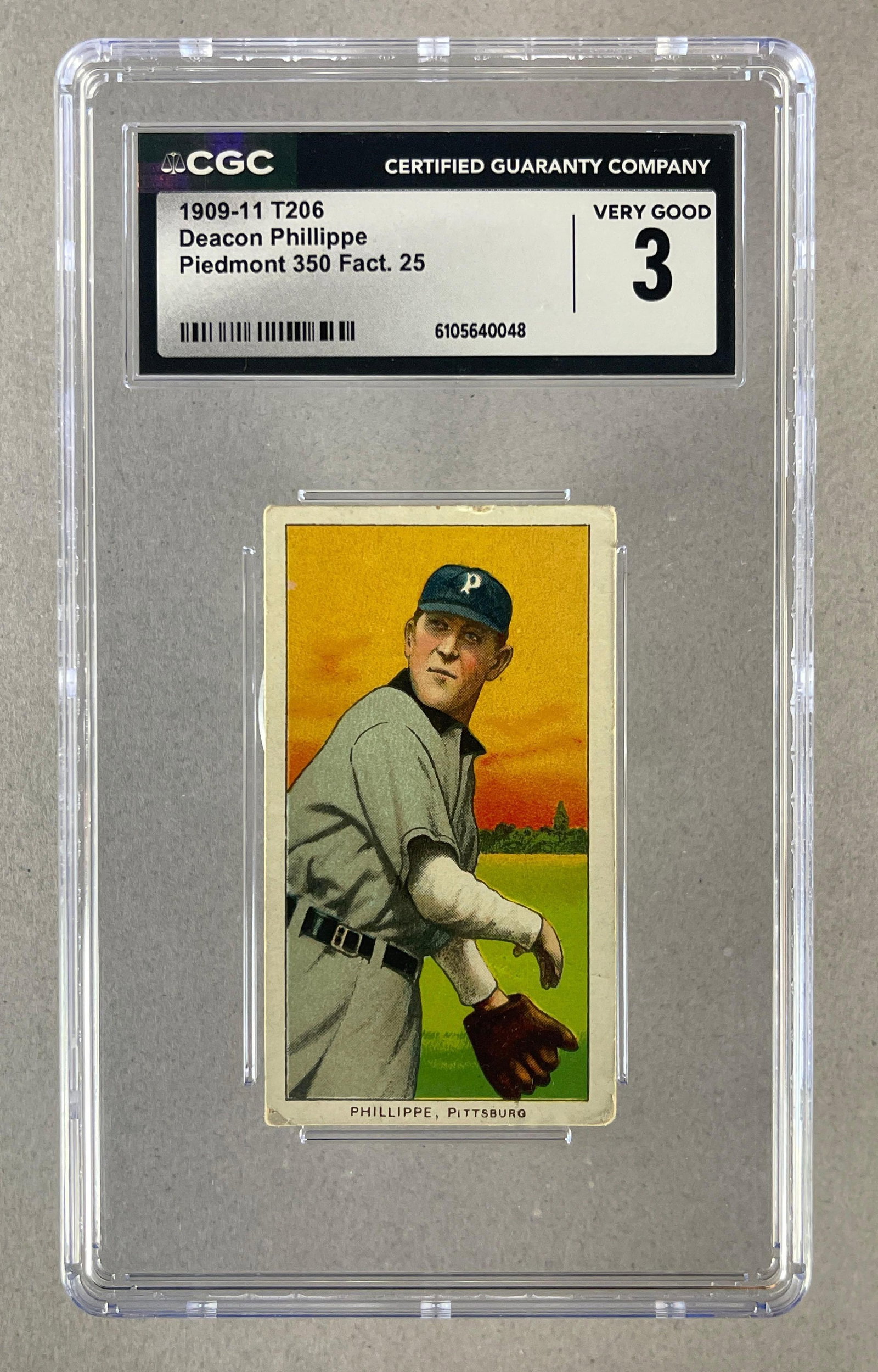 1909 - 11 T206 Deacon Phillippe Piedmont 350/25 CGC 3: 1909 - 11 T206 Deacon Phillippe Piedmont 350/25 CGC 3