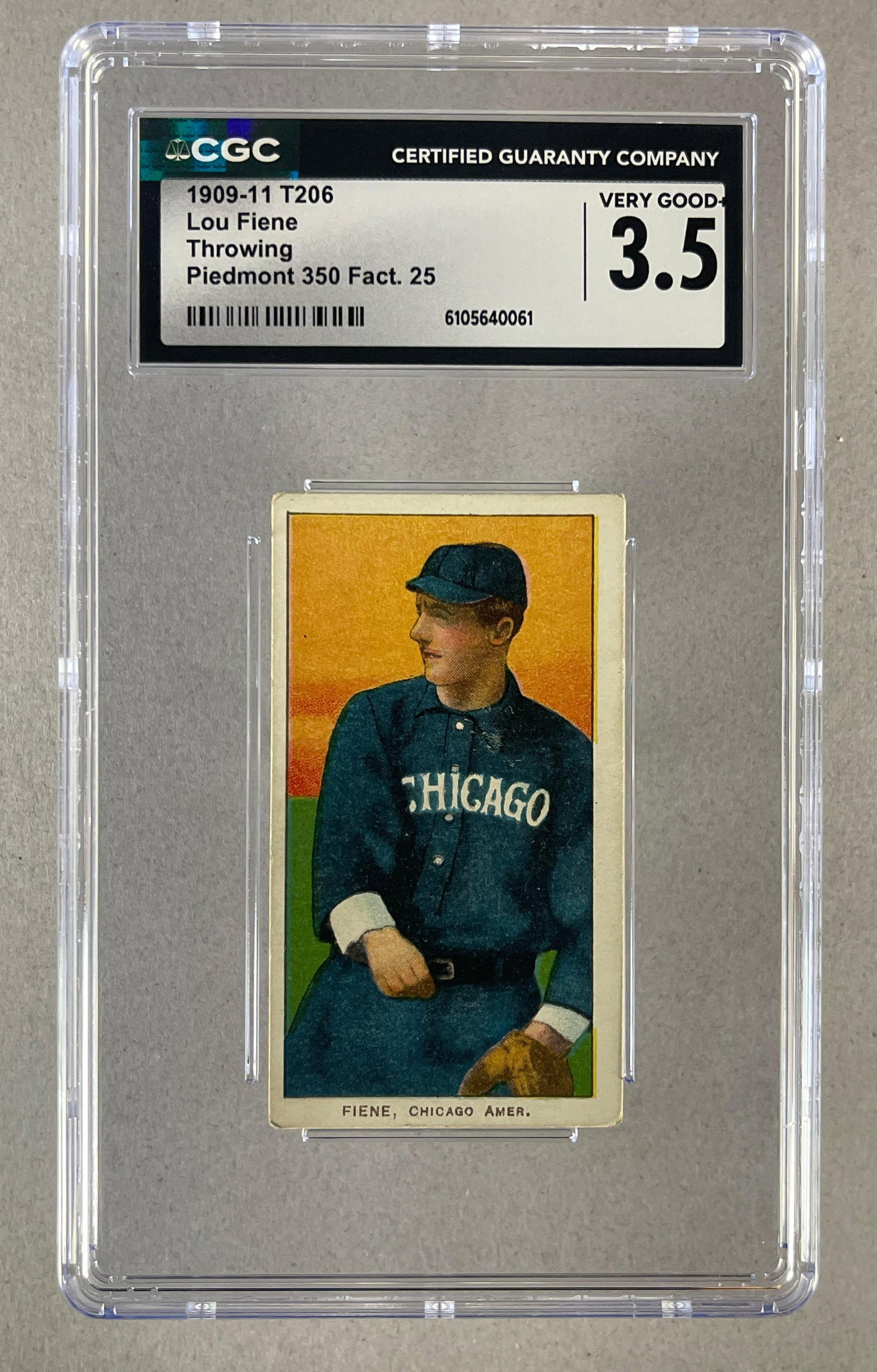 1909 - 11 T206 Lou Fiene Throwing Piedmont 350/25 CGC 3.5 (1 of 2)