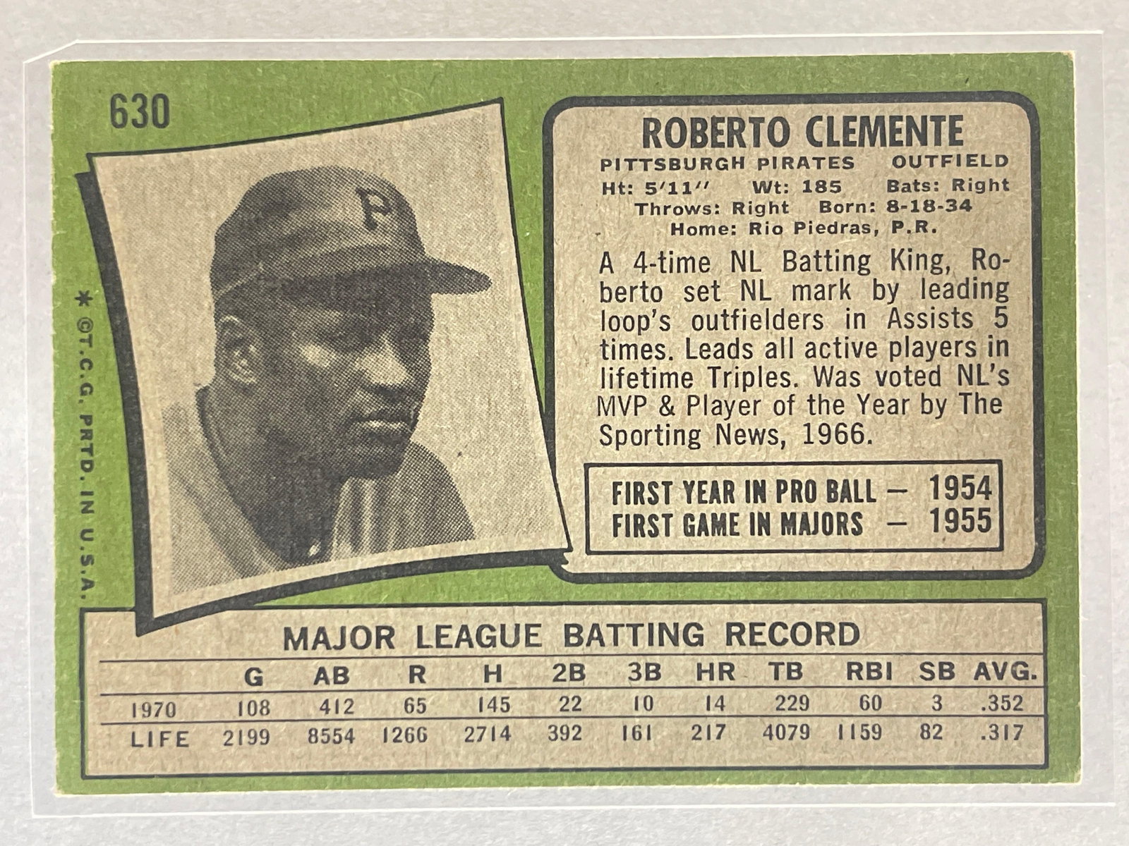 1971 Topps Roberto Clemente #630 - 2