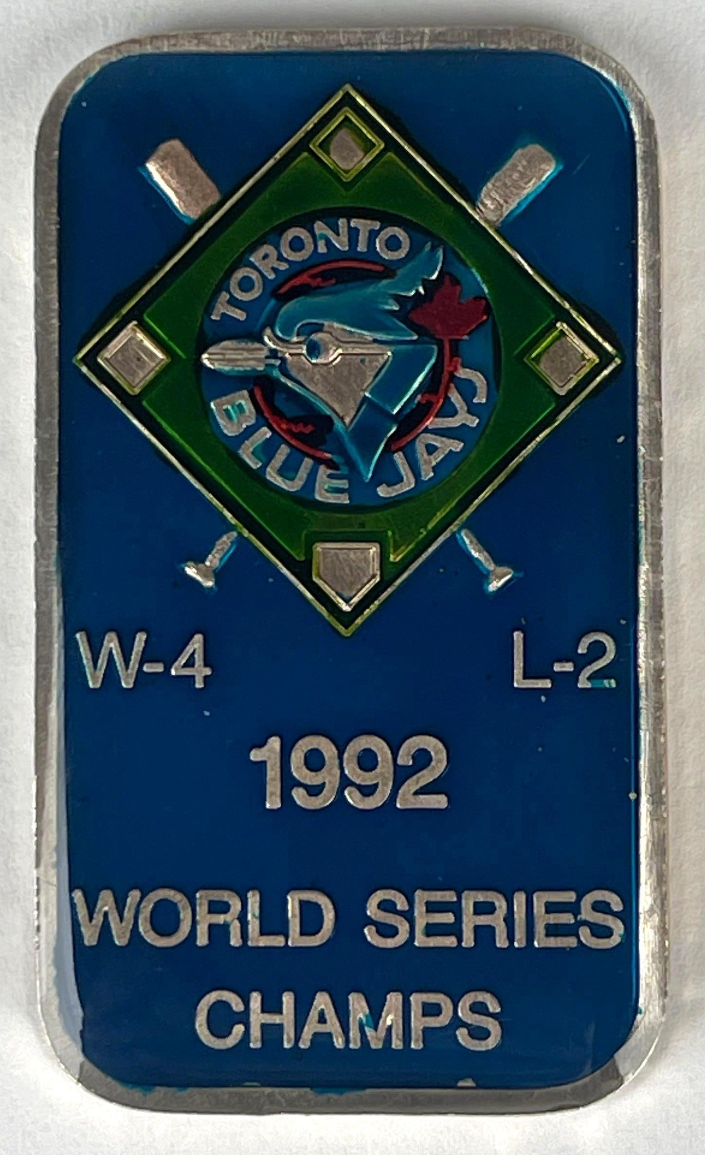 1992 Toronto Blue Jays World Series Champs Silver 1 oz .999 Enamel Ingot/ Bar, Serial Number 38 (1 of 2)