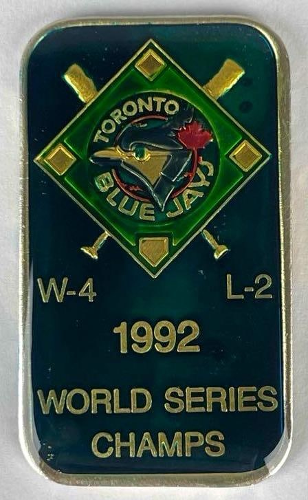 1992 Toronto Blue Jays World Series Champs Silver 1 oz .999 Enamel Ingot/ Bar, Double Stamp Serial (1 of 2)