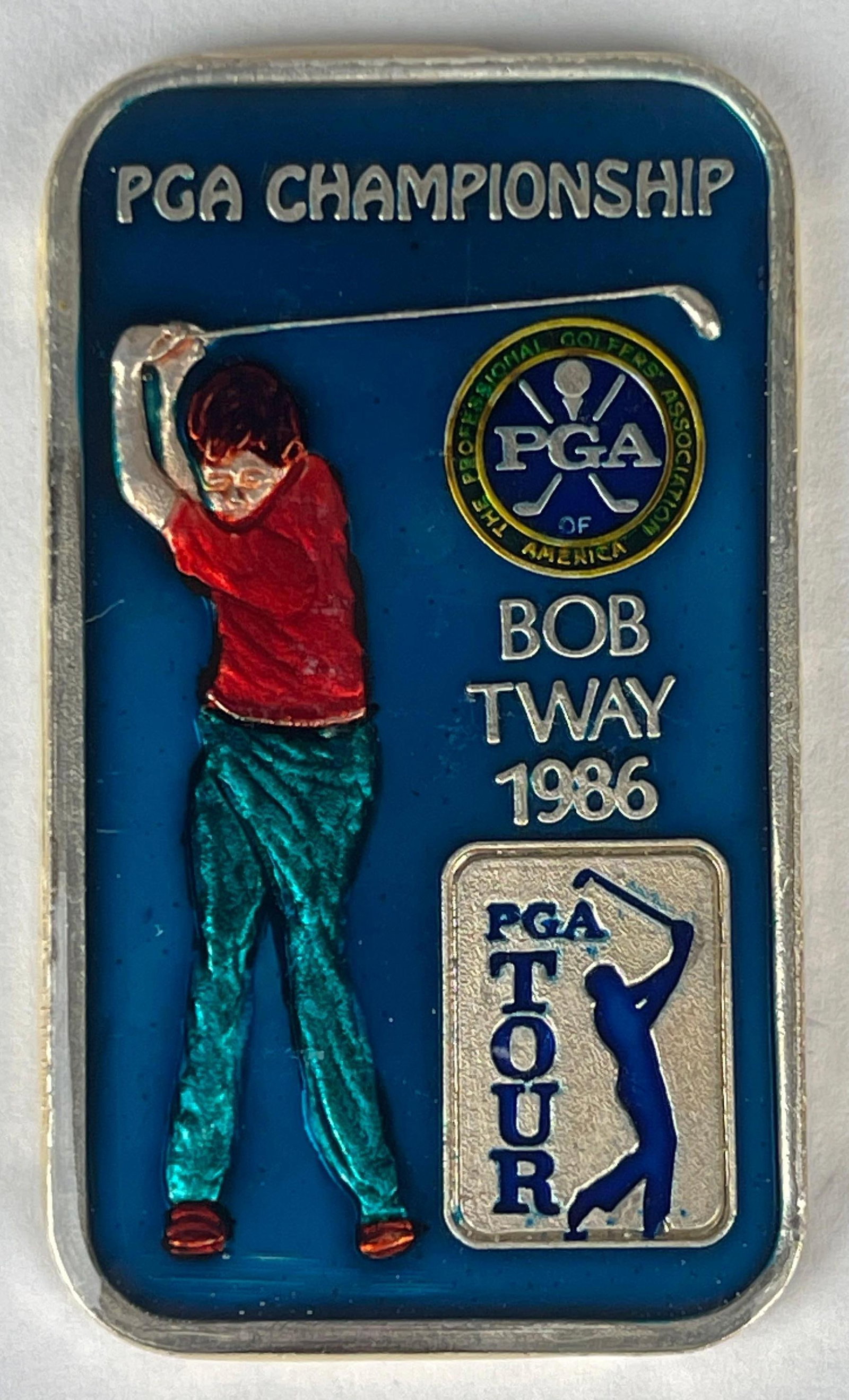 1986 Bob Tway PGA Championship Silver 1 oz .999 Enamel Ingot/ Bar, Serial Number 20: 1986 Bob Tway PGA Championship Silver 1 oz .999 Enamel Ingot/ Bar, Serial Number 20