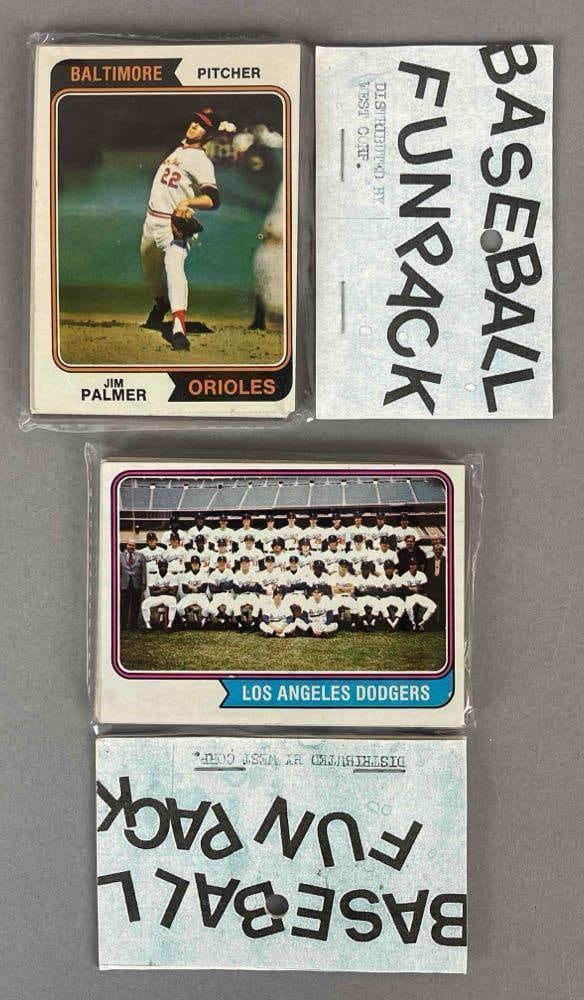 2 - 1974 Topps Baseball West Corps Cello Fun Pack with HOFs: 2 - 1974 Topps Baseball West Corps Cello Fun Pack Includes Jim Palmer and Rod Carew,?10 - Cards per pack, West Corp was a repacking company in the 1970s