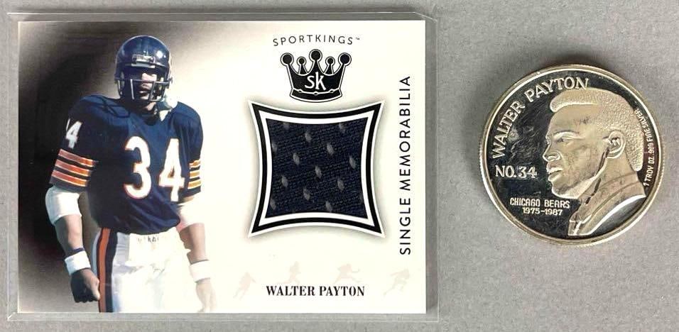 2018 Sage Sports Kings Walter Payton Jersey Card + 1 Oz Silver Rushing Leaders Coin (1 of 2)