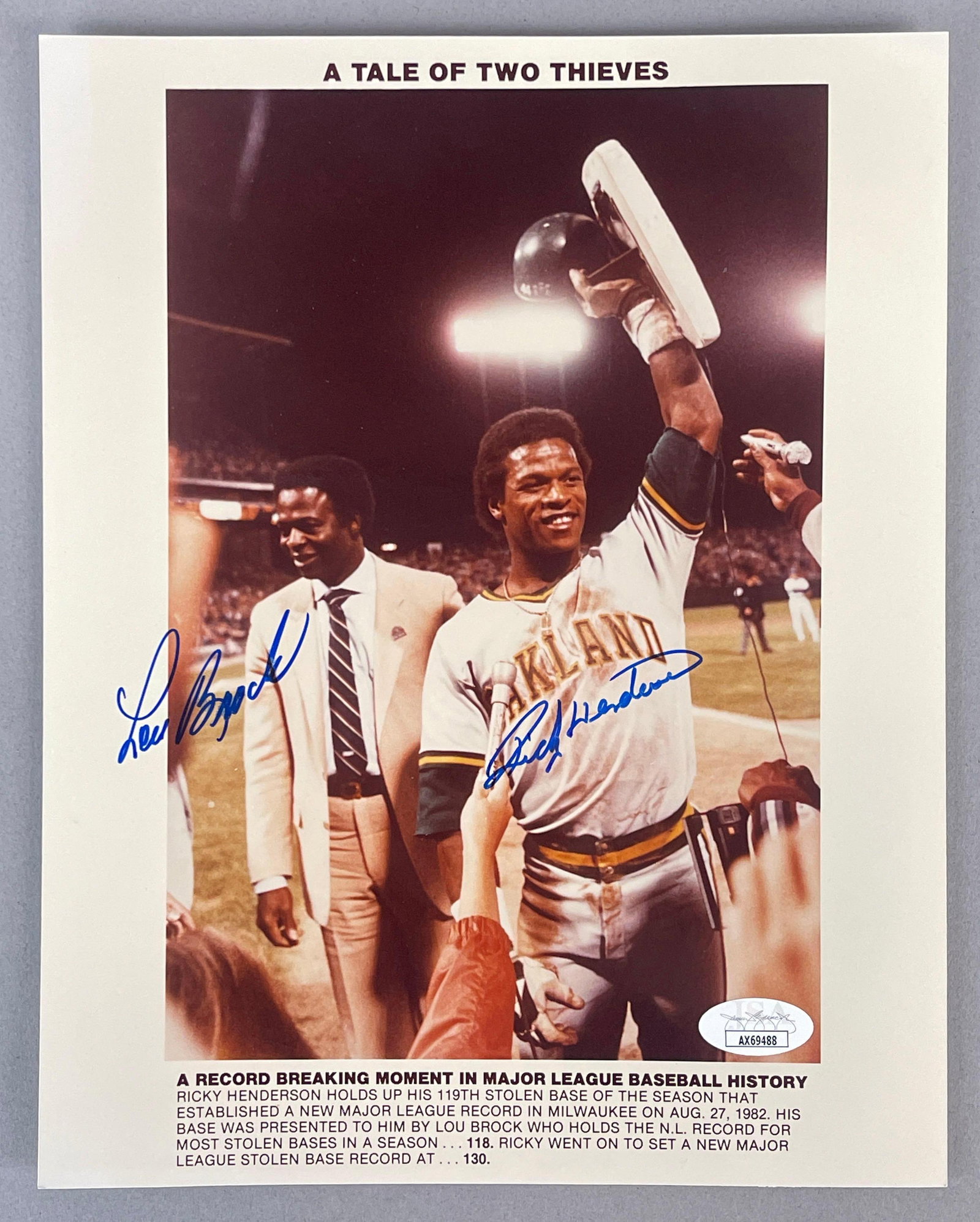 Lou Brock and Rickey Henderson Signed A Tale of Two Thieves 8x10 with JSA COA (1 of 3)