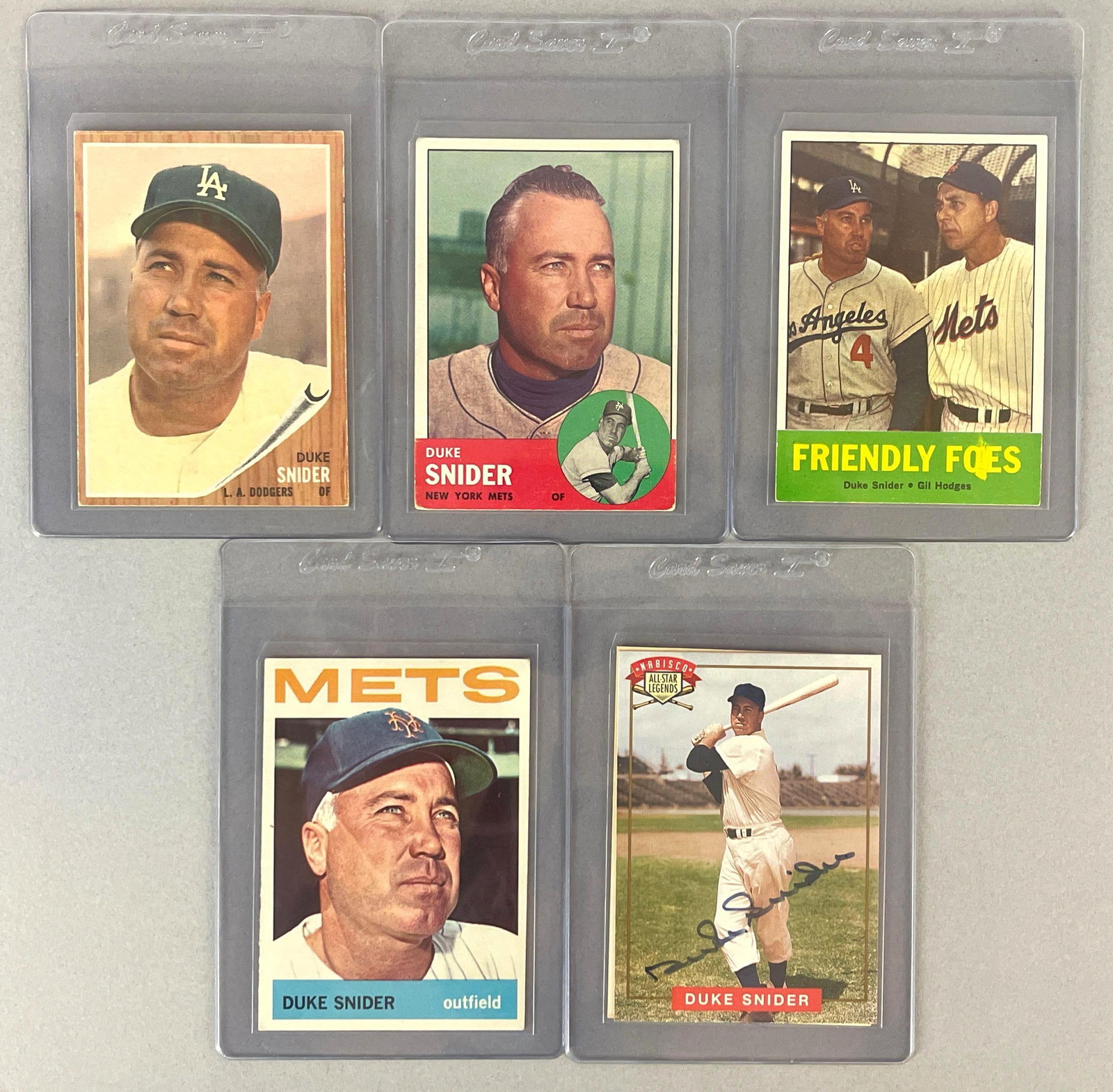 4 - 1962 - 64 Topps Duke Snider Cards + Auto Card: 1962 #500 VGEX, 1963 #550, 68 VG, EX, 1964 #155 EX, 1994 Nabisco signed card
