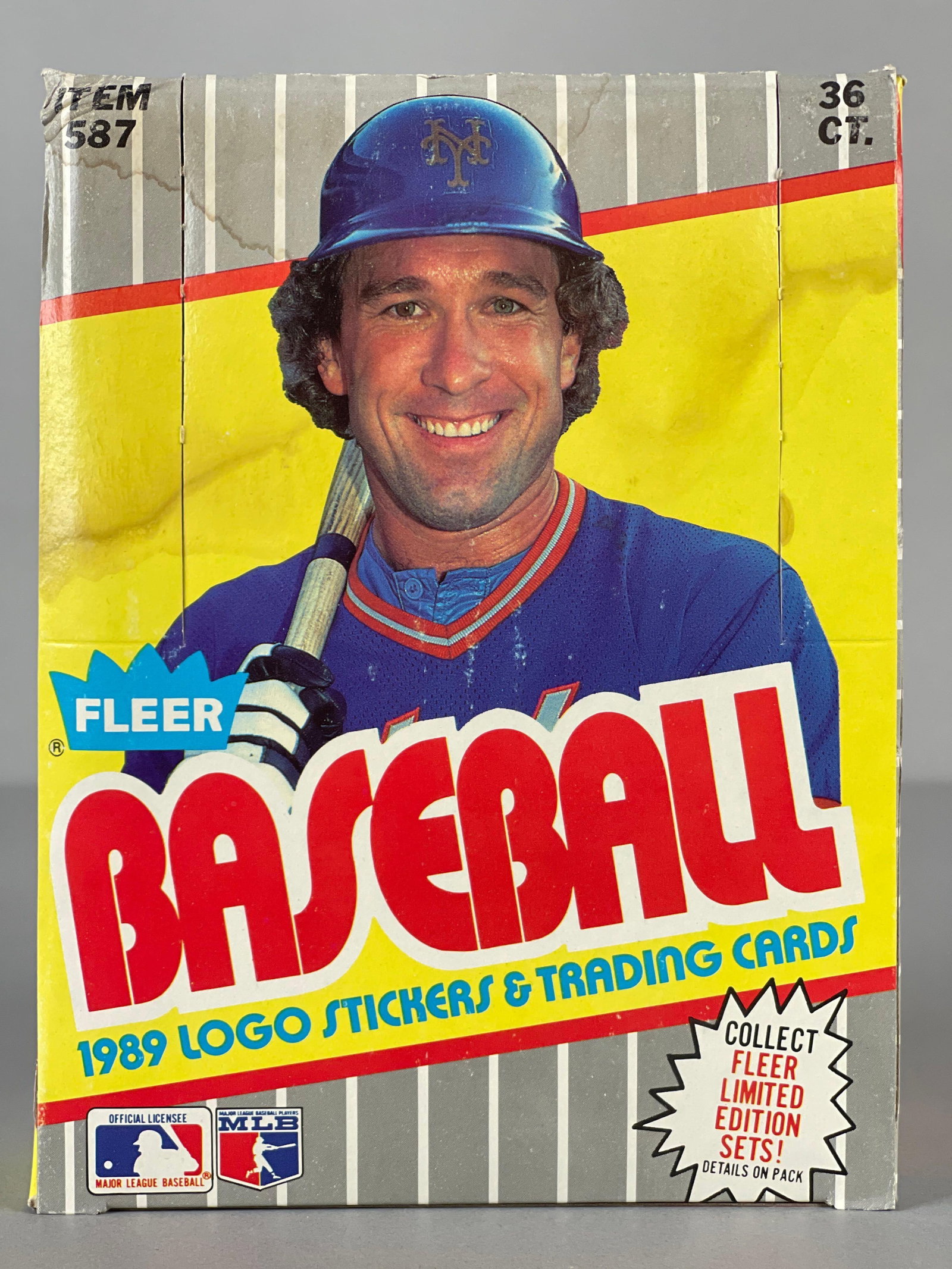 1989 Fleer Baseball Wax Box F-Face Box: One unopened 1989 Fleer Baseball Wax box, Box has some water stains, but the pack do not appear stained