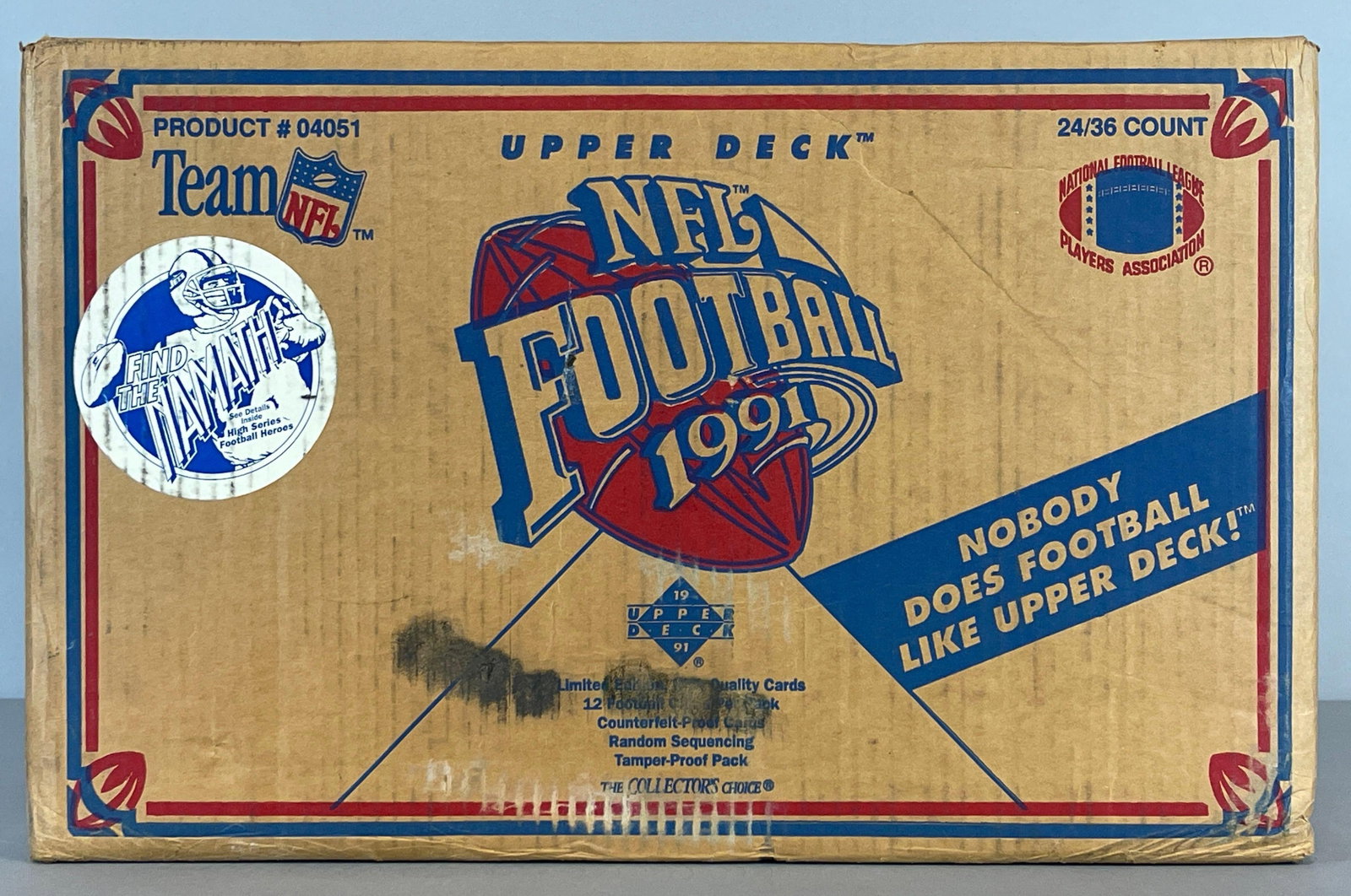 1991 Upper Deck Football Factory Sealed Case of 24 Boxes: 1991 Upper Deck Football Factory Sealed Case of 24 Boxes, Find the Namath, Caution heavy