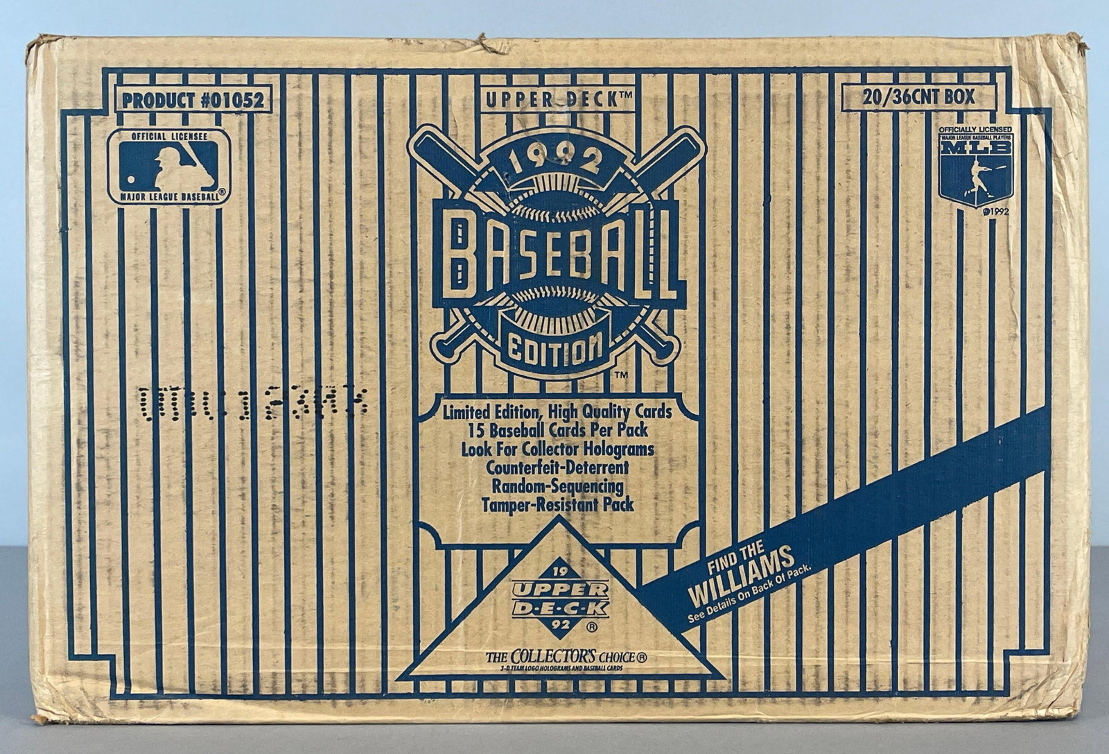 1992 Upper Deck Baseball Factory Sealed Case of 20 Boxes: 1992 Upper Deck Baseball Factory Sealed Case of 20 Boxes, Find the Williams, Caution heavy