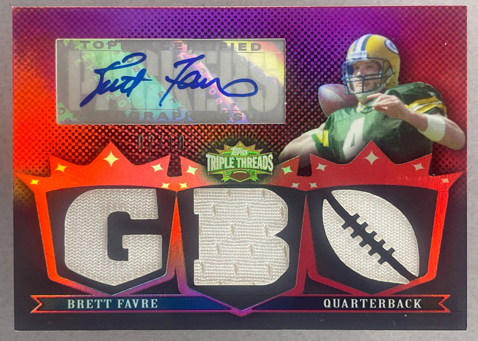 2007 Topps Triple Threads Auto Triple Jersey Brett Favre 2/18 (1 of 2)