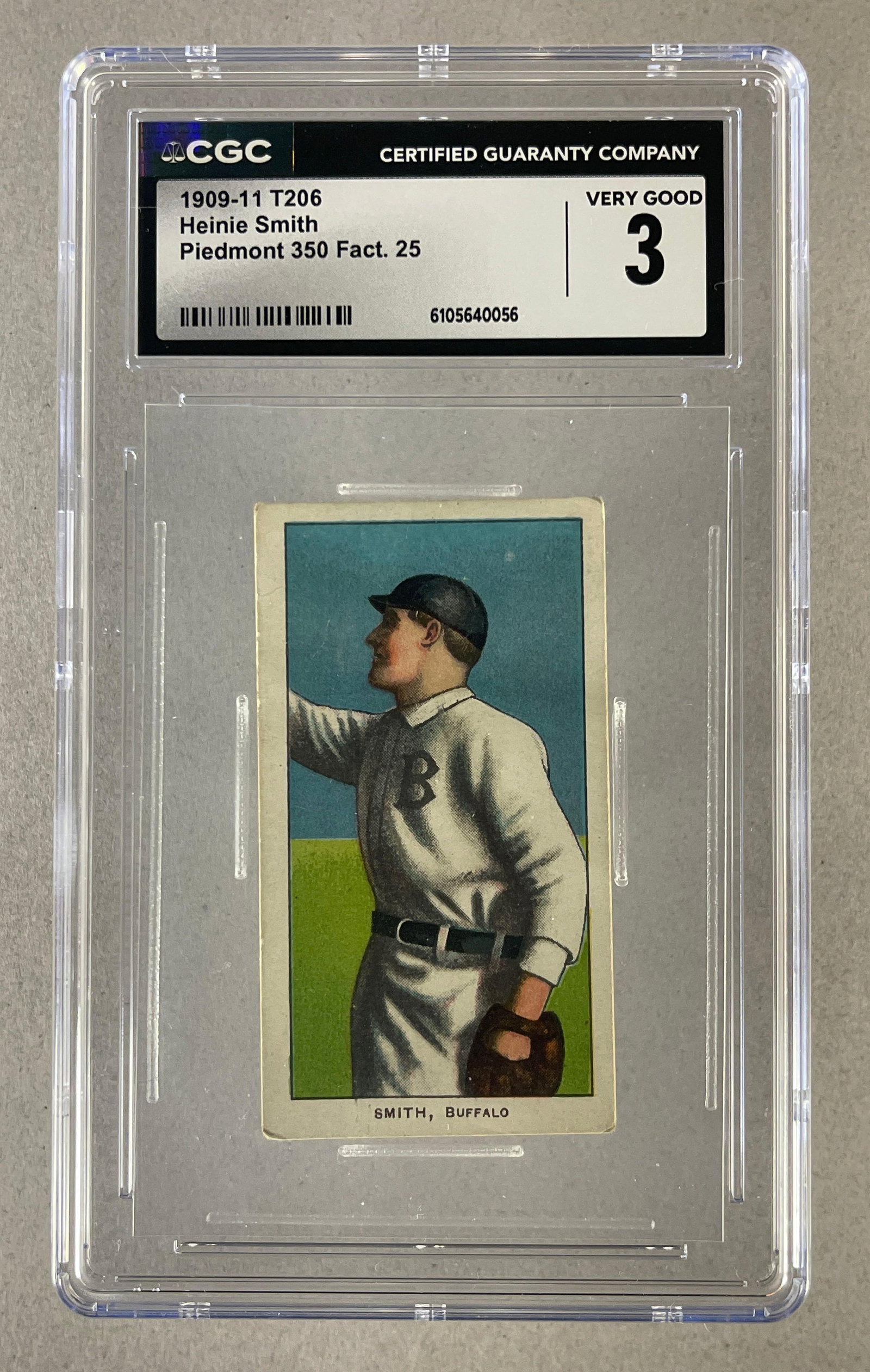 1909 - 11 T206 Heinie Smith Piedmont 350/25 CGC 3: 1909 - 11 T206 Heinie Smith Piedmont 350/25 CGC 3