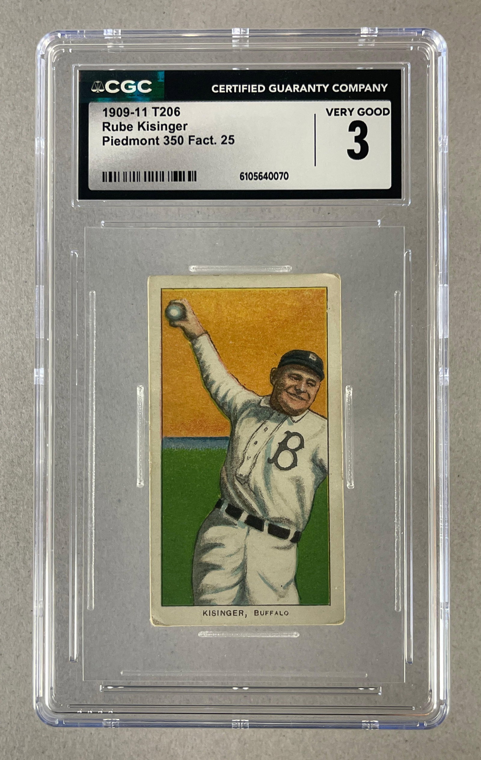 1909 - 11 T206 Rude Kisinger Piedmont 350/25 CGC 3: 1909 - 11 T206 Rude Kisinger Piedmont 350/25 CGC 3