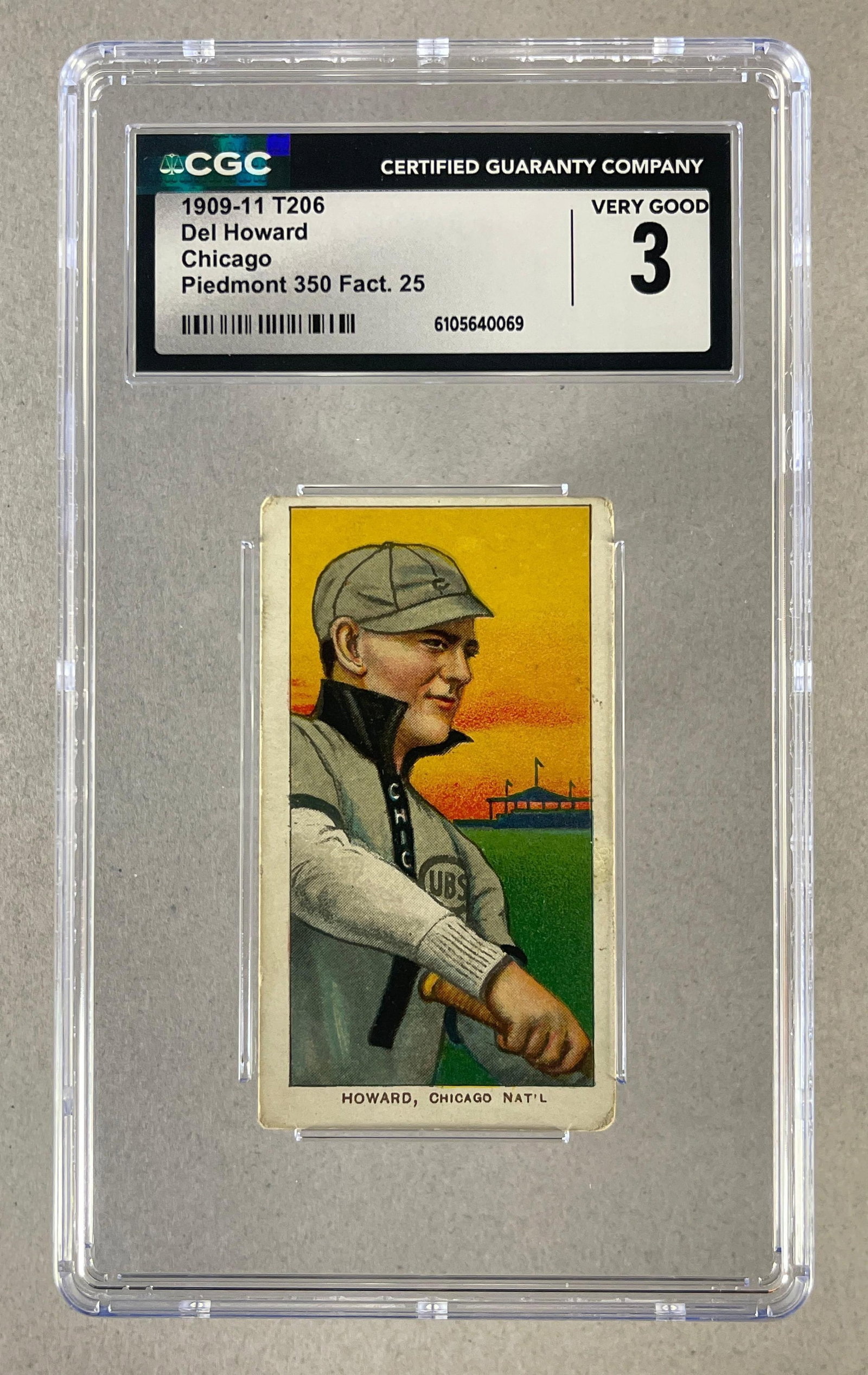 1909 - 11 T206 Del Howard Chicago Piedmont 350/25 CGC 3: 1909 - 11 T206 Del Howard Chicago Piedmont 350/25 CGC 3